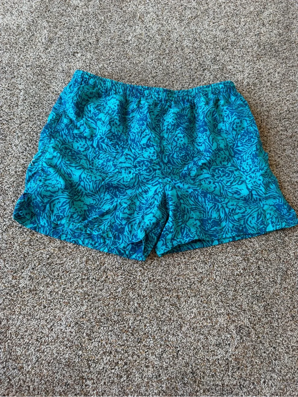 Reyn Spooner Vintage Hawaiian Floral Swim Trunks Blue Green Size L Nylon Lined